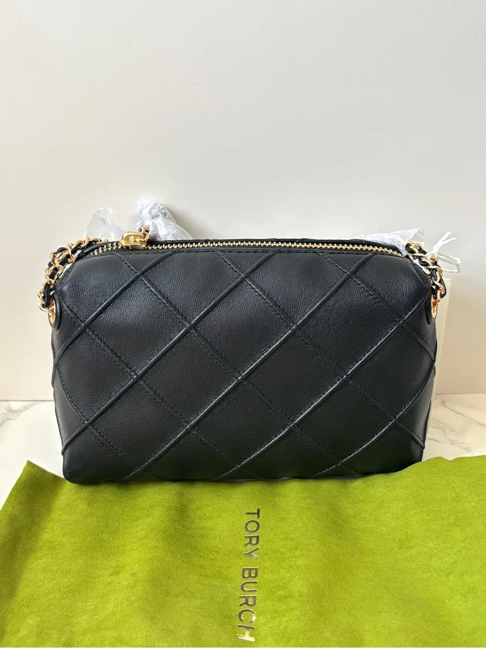 New Tory Burch Fleming Soft Crossbody Bag Black with Gift Box